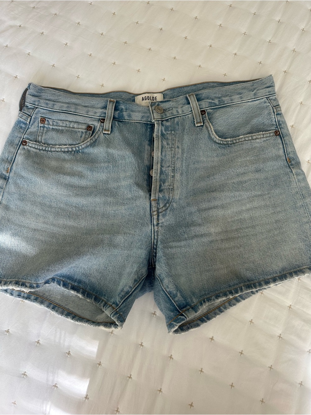 Agolde Faded Light Blue High-Rise Denim Shorts